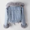 2025 Autumn/Winter Women's Denim Jacket with Detachable Faux Rabbit Fur Liner