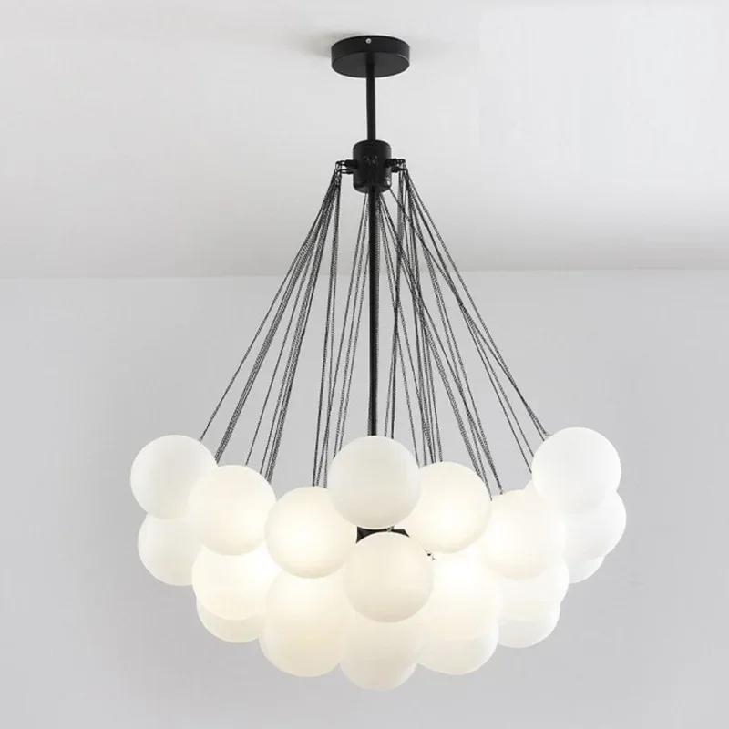 Minimalist Glass Chandelier Lighting 19/37 Balls Black Gold LED Hanging Pendant Lamp for Dining Room Living Decoration Fixtures