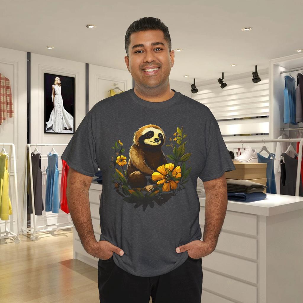 Cute Sloth Floral Graphic T-Shirt Unisex Nature Animal Tee