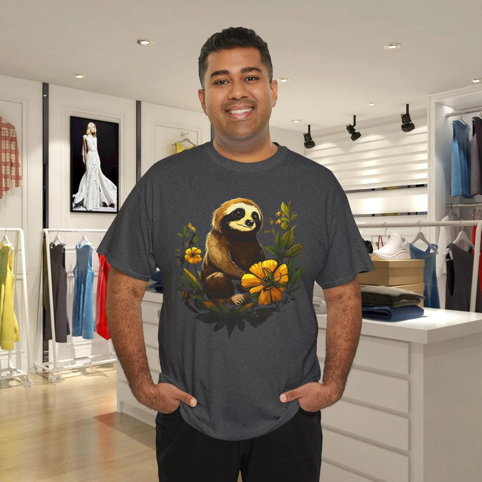 Cute Sloth Floral Graphic T-Shirt Unisex Nature Animal Tee 4XL