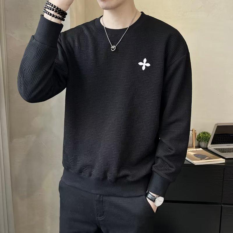 

Осенний новый мужской свитер с длинными рукавами, молодежный тренд, модный универсальный повседневный мужской свитер с круглым вырезом M чёрный