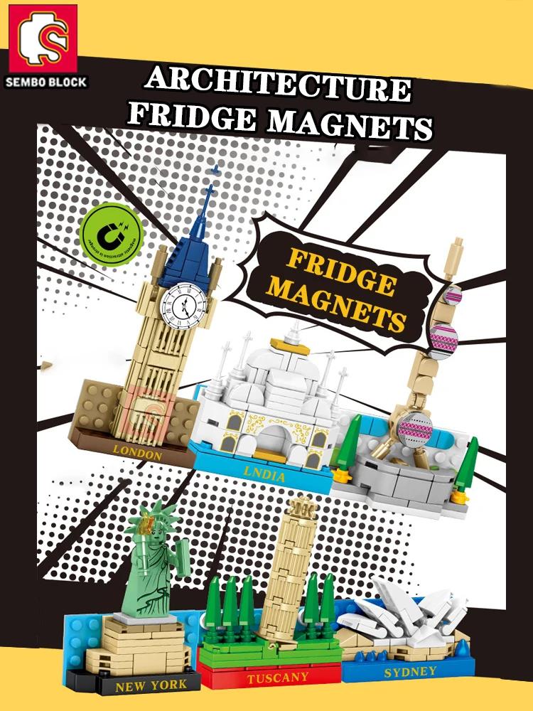 SEMBO BLOCK Fridge Magnets Bricks Landmark Building Blocks DIY Playsets Display Architecture Idea Gifts Toys Children Adults
