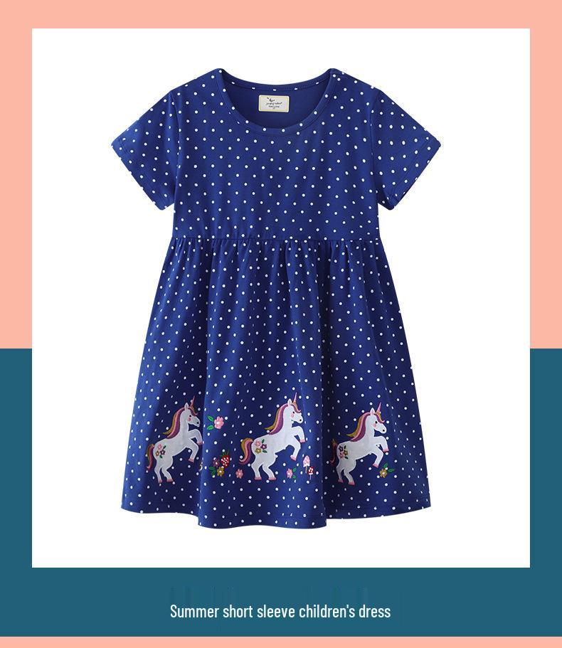 Unicorn Princess Short Sleeve Cotton Dress for Girls - Summer Wear