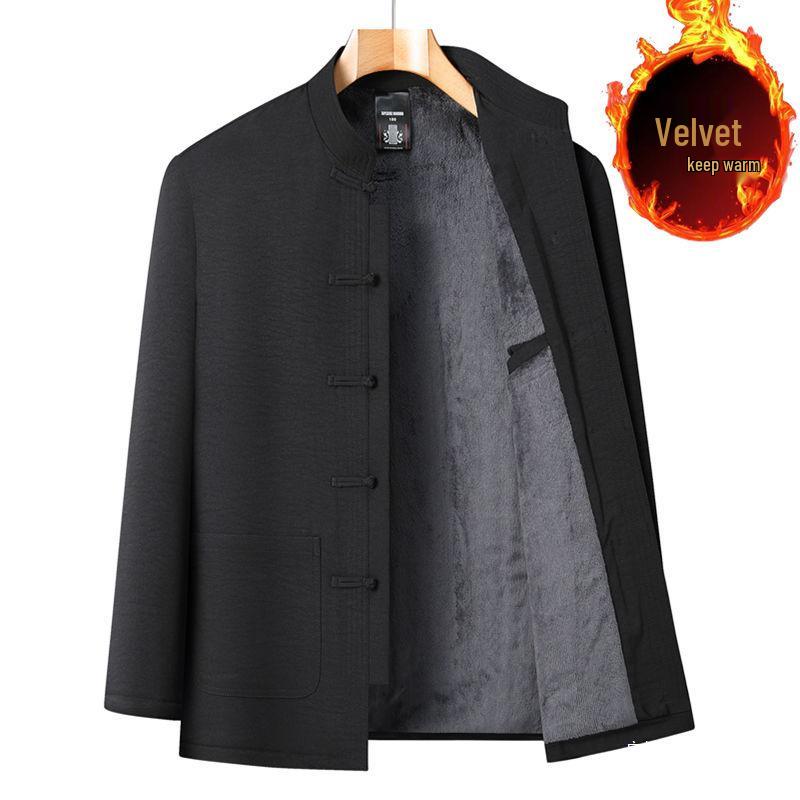 Fleece-Lined Cotton-Padded Tang Suit: Warm Winter Coat for Middle-Aged & Elderly Men