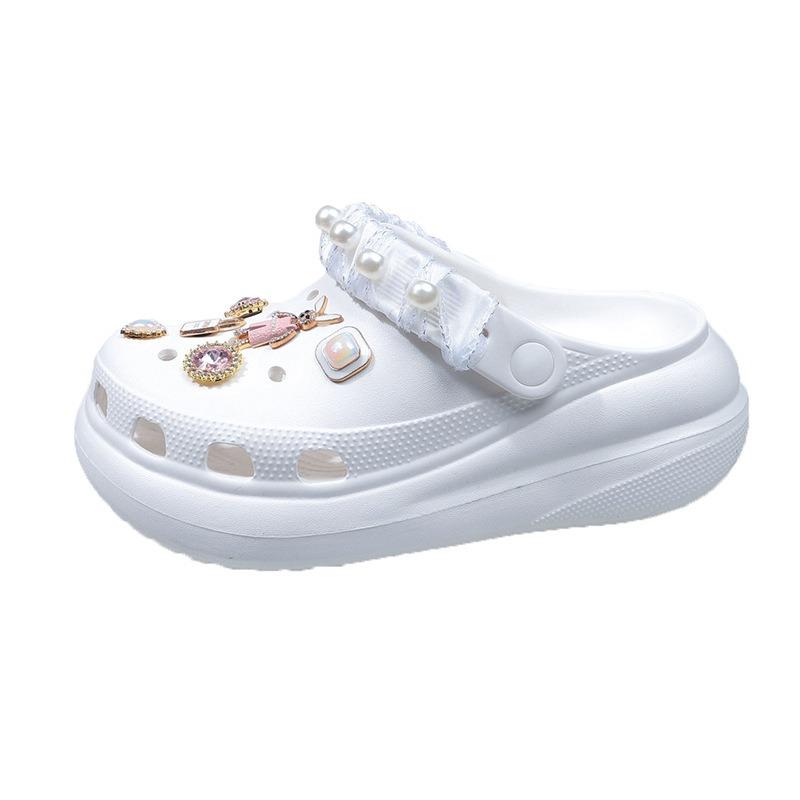 Neue Taschenkopf-Sandalen Damen Sommer Halbschlappen Außentrage dicksohlig mittlerer Absatz rutschfest Lochschuhe Großkopf Damenschuhe