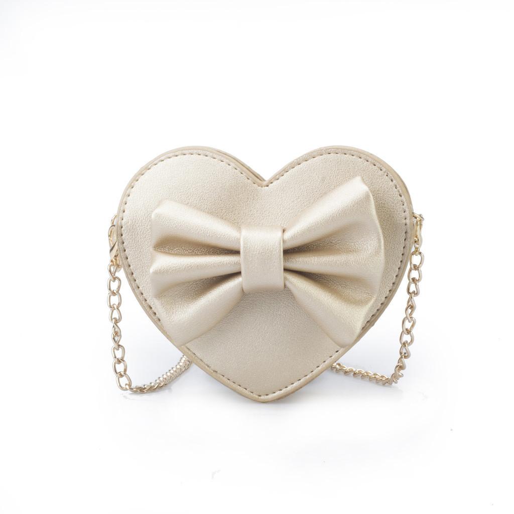 Fashionable Cute Mini Pu Shoulder Bag For Girls With Heart And Bowknot Elements