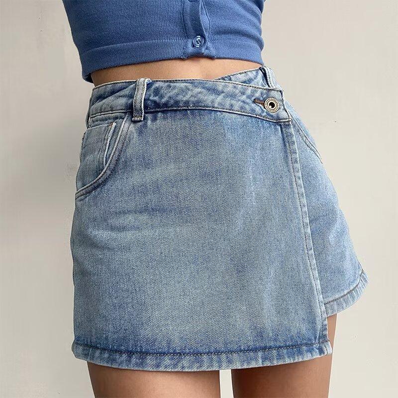 Summer Women's Short Skirt Plus Size S-5XL Shorts Skirts Low Waist Double Layer Denim Shorts  Y2k Korean Harajuku Wide Leg Skorts Culottes