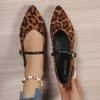 Women's Leopard Mary Jane Shoes Fall New Flat Plus Size One Line Two Wear Pumps Pointed Shoes