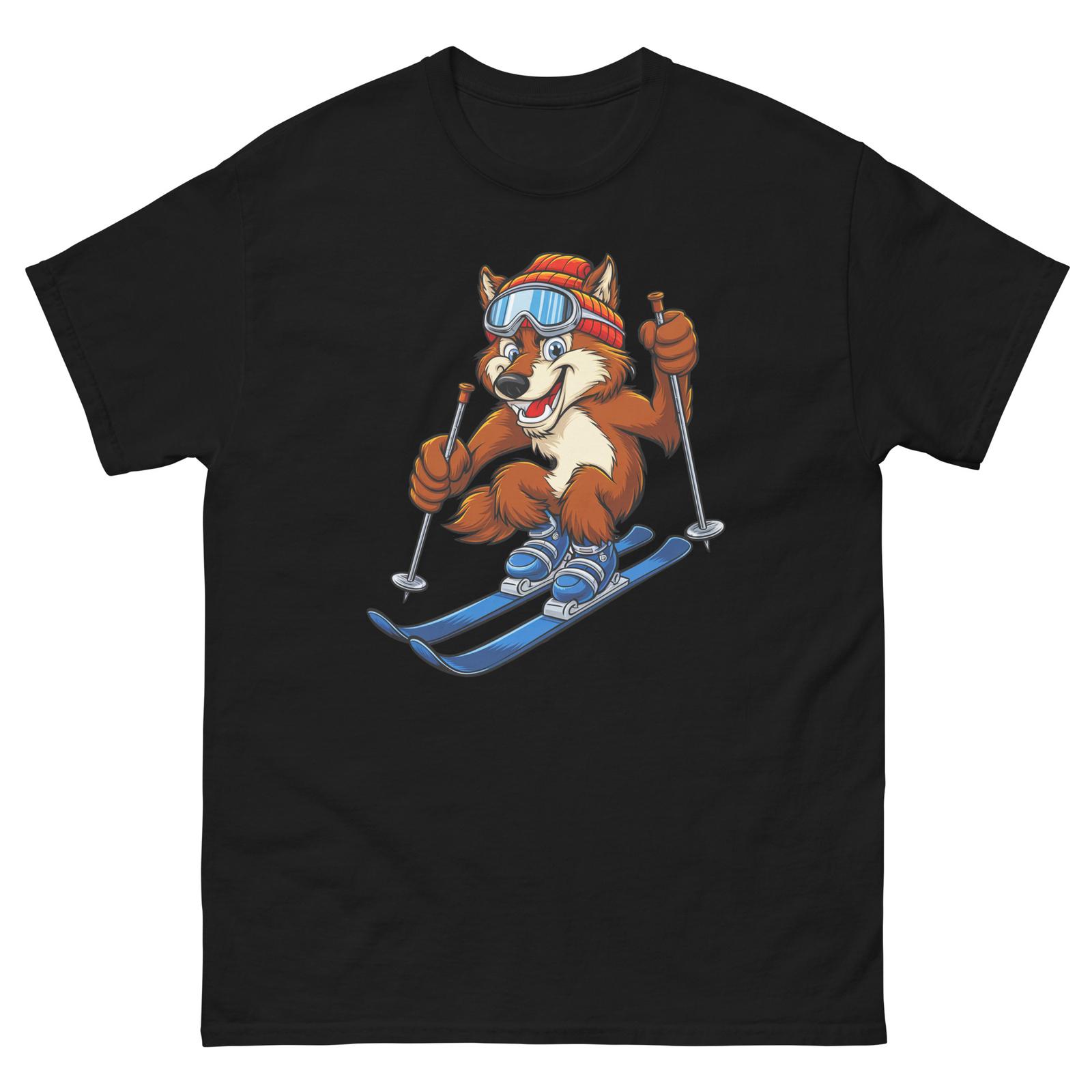 Wolf Skiing Skier Fun Cartoon Ski Shirt T-Shirt M