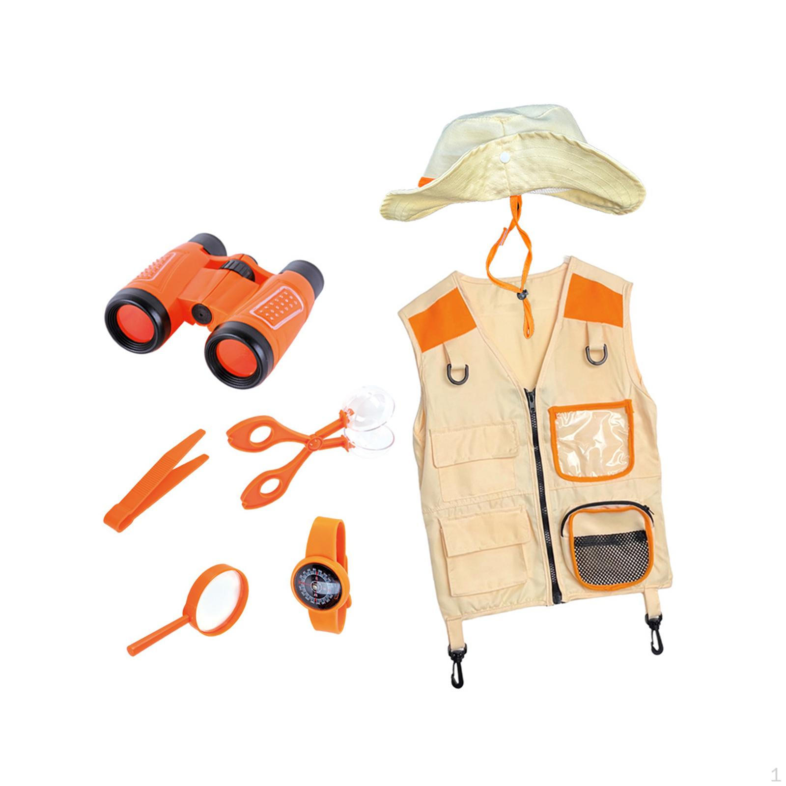 

Kids Explorer Costume Set Fancy Dress up Vest and Hat Role Play Educational Toys Props Camping Gear помаранчевий