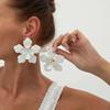 SHIXIN 6 Colors Elegant Drip Oil Big Flower Stud Earrings for Women New Trendy White Floral Earrings Female Daily Jewelry Gift