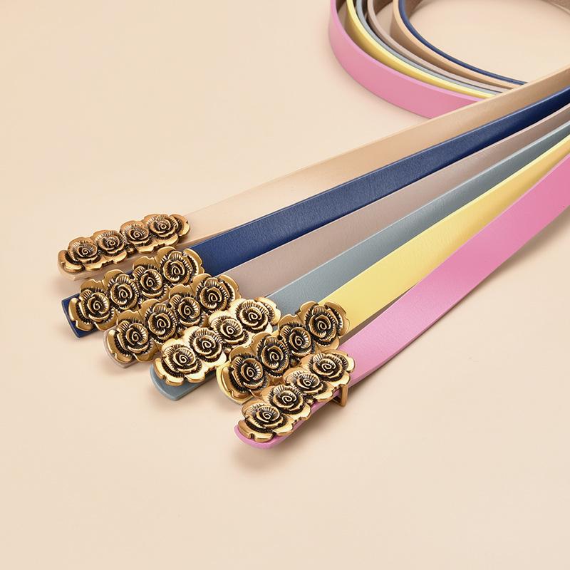Women's Retro Belt Casual Pants Jeans Real Leather Belt Women's Dress Smooth Buttons Versatile