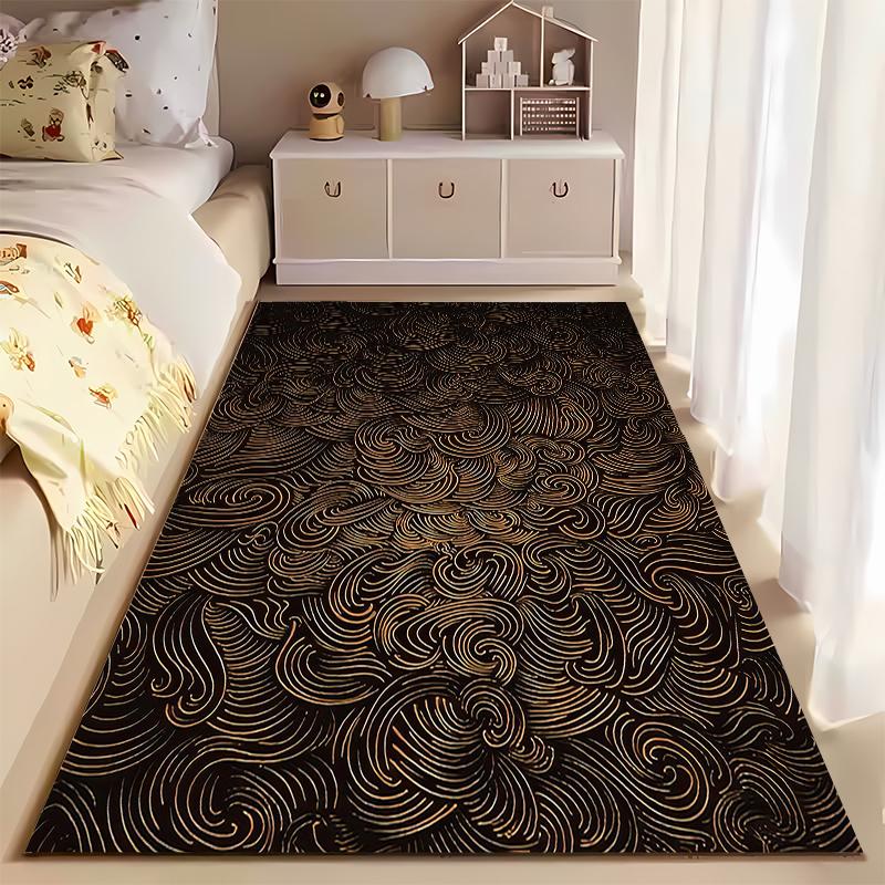 Brown Carpet with Swirling Gold Pattern, Modern Living Room Decorative Rug Suitable for Use As an Anti-slip for Living Room Bedroom Sofas