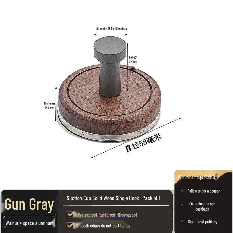 Walnut Door Bathroom Hook: Strong Suction Cup, No-Drill Wall-Mount Clothes Hanger