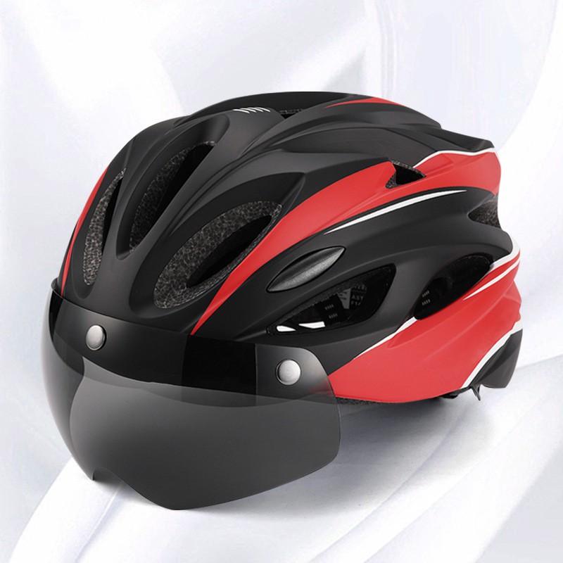 Integrated Cycling Helmet With Magnetic Goggle Lens Rear Safety Light Road Bike Riders Adult Unisex PC EPS Full Protection Large