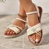 Fashion Women's Shoes 2024 Brand Buckle Strap Women's Sandals Fashion String Bead Casual Sandals Women New Solid Plus Size Flat Sandals