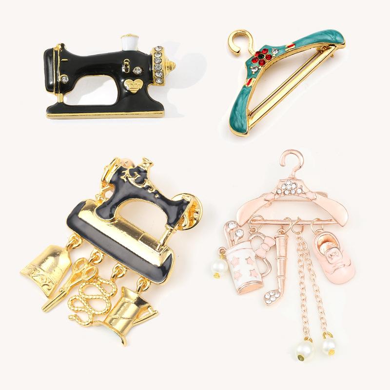 European and American Fashion Women's Creative Hanger Sewing Machine Ins Brooch Literary Pin Bag Clothes Accessories