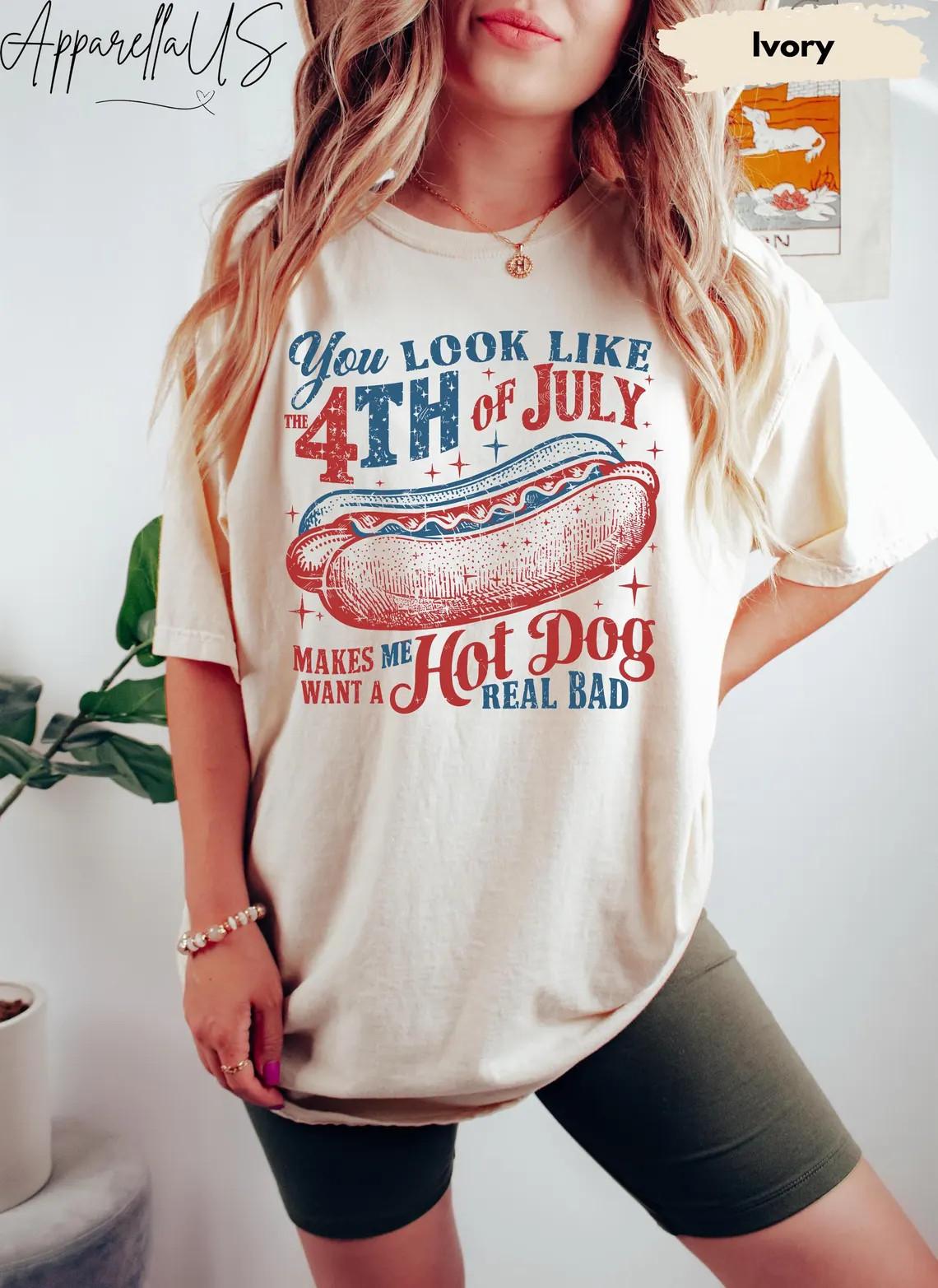 You Look Like the 4th of July Shirt Funny Hot Dog Tee July 4th Shirt M