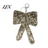 Cute Bag Accessories Leopard Print Plush Bow Keychain, Fluffy Bowknot Charm Key Holder with Lobster Clasp, Women Girls Handbag Decorative Accessory