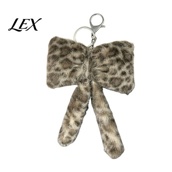 Cute Bag Accessories Leopard Print Plush Bow Keychain, Fluffy Bowknot Charm Key Holder with Lobster Clasp, Women Girls Handbag Decorative Accessory