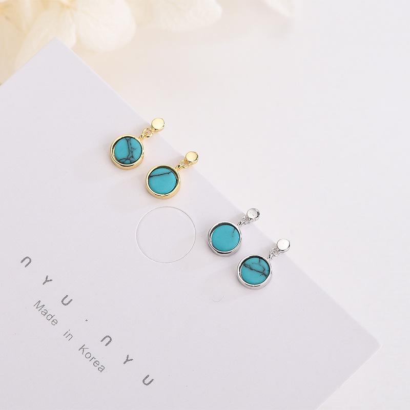 S925 Silver Turquoise Earrings - Simple Korean Style, Retro Design for Women