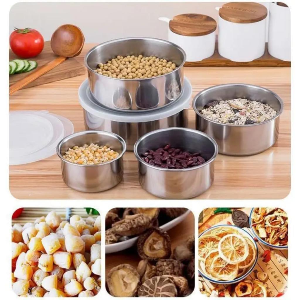 5 Stück Lebensmittel-Aufbewahrungsbox, Edelstahl-Lebensmittelbehälter mit auslaufsicherem Deckel, wiederverwendbare Crisper-Box, Schüssel für Zuhause