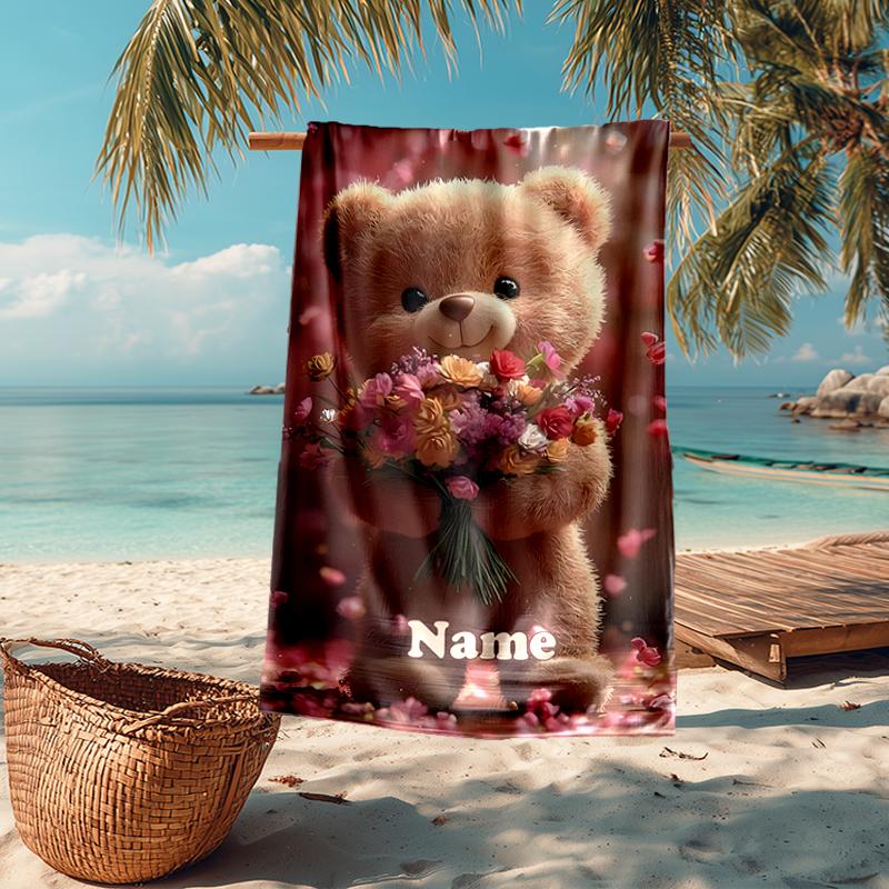 Custom Name Ultra-Soft Beach Towel with Love Theme,Ideal for Pool - Camping, Diving - Perfect Travel Essential, Vibrant Beach Towel.