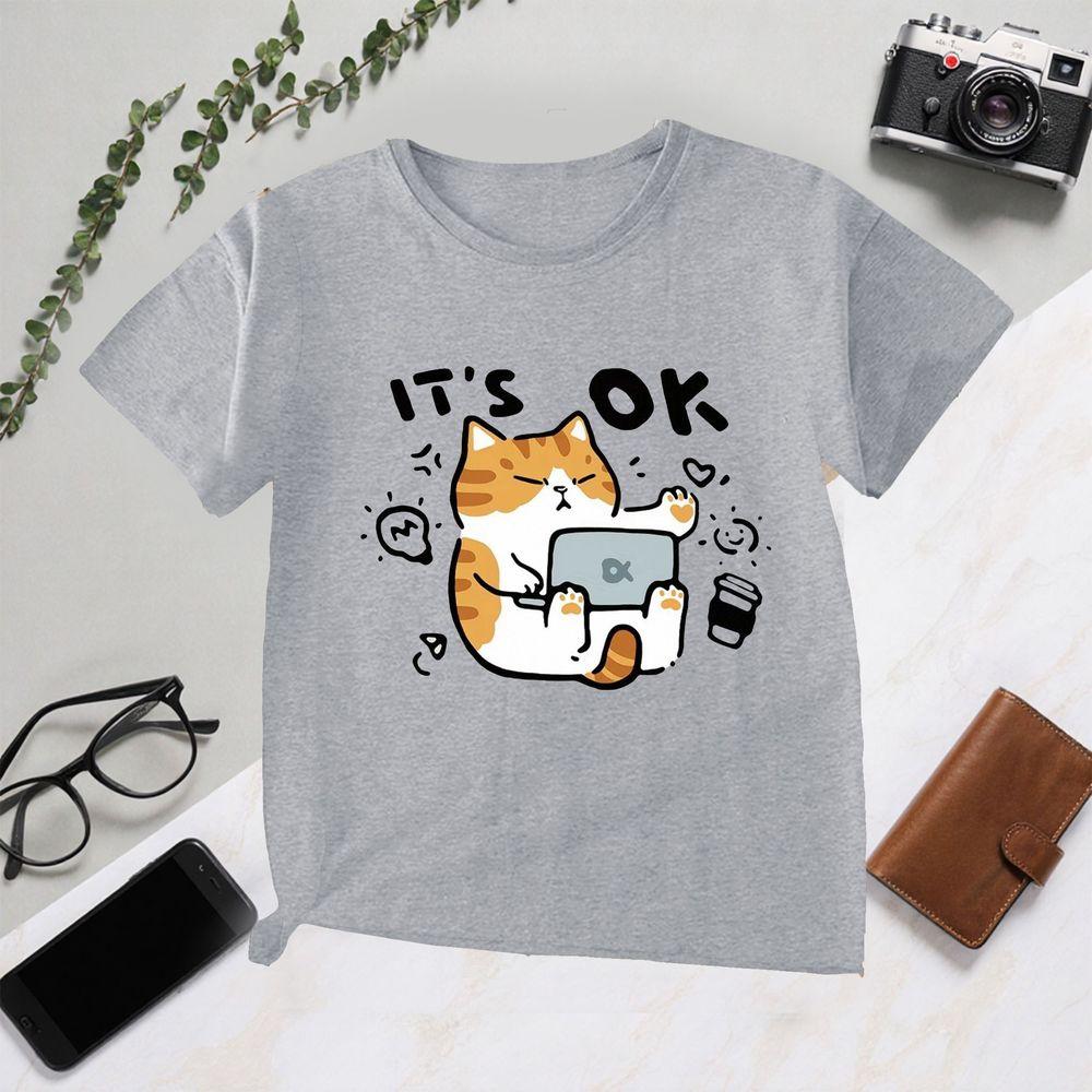 Cute Cat Print T-Shirt Casual Breathable Y2k Fit Summer Short Sleeve Round Neck Soft Comfortable Daily Basic Tops