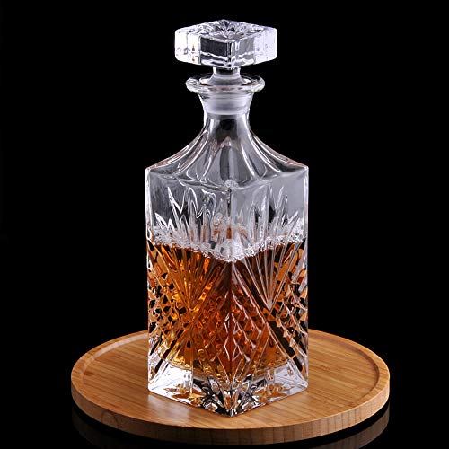Airtight Geometric Stopper Glass Decanter - Whiskey Decanter for Wine, Bourbon, Brandy, Liquor, Juice, Water, and Mouthwash - Italian-made Lead-Free G