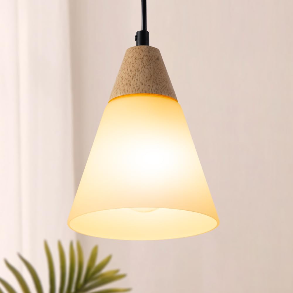 

Cerdeco Wooden Pendant Light, Woodgrain Lamp, Natural Wood and Milk Glass, Warm and Enchanting, Japanese Natural, Nordic Modern Style, Warm Interior