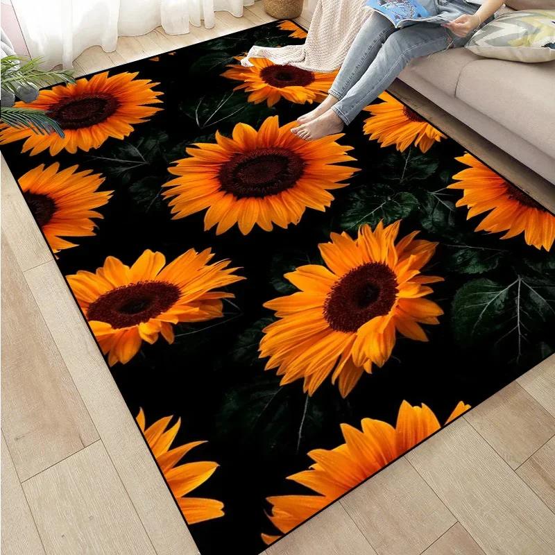 3D Sunflower Carpet Non-slip Floor Mat Bedroom Living Room Large Area Rugs Home Decor Floral Doormat Entrance Mat Tapis Salon