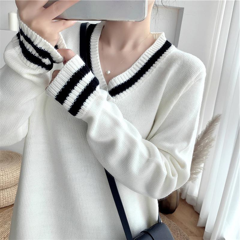 GMXIA Damski sweter z długim rękawem i dekoltem w serek, duży rozmiar, jesień i zima, nowy, luźny z płaszczem, sukienka dzianinowa do kolan