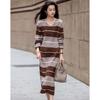Demana Retro Striped V-Neck Long Sleeve Midi Dress