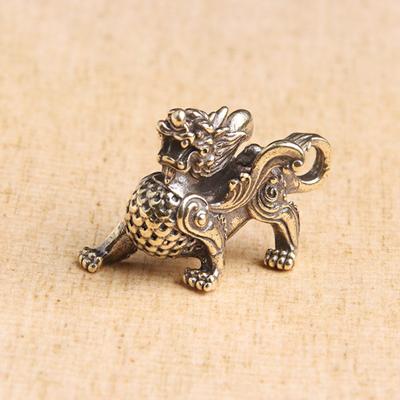 Chiński styl mosiądz Kylin-Beast Statue Figurek dla Bogactwa Dobrobytu Szczęścia Fengshui Szczęście Pomyślne Bestie Vintage Ozdoby do Samochodu Plecak Brelok