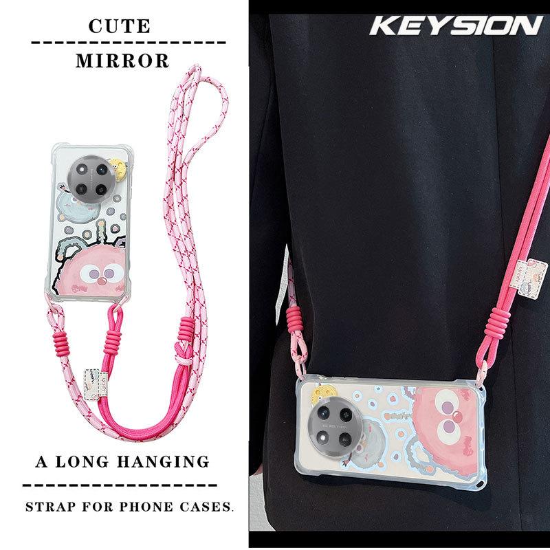 KEYSION Crossbody Strap Phone Case for HONOR X9c 5G Cute Cartoon Long Lanyard Mirror Shockproof Cover for Huawei Magic 7 Lite 5G
