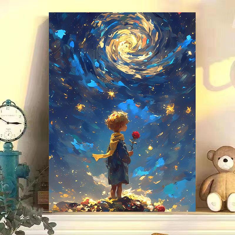 Starry Sky Little Prince DIY Digital Oil Painting - Hand-Painted Healing Art for Living Room Decor