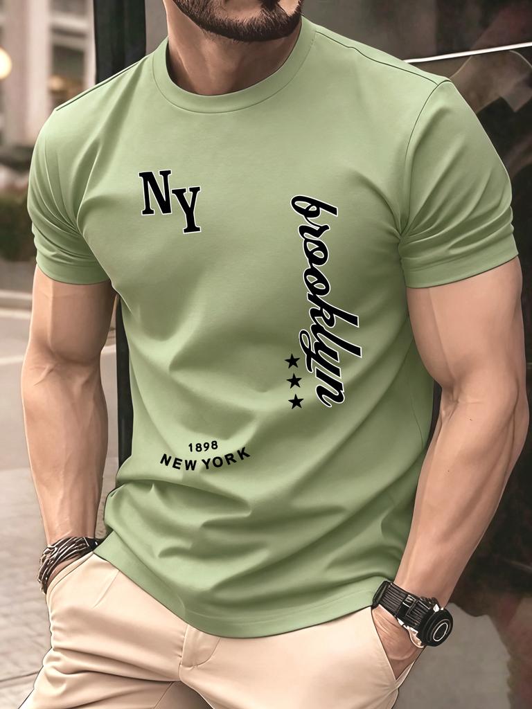 New York Brooklyn 1898 Art Letter TShirts Men Summer Cotton ONeck T Shirt AllMatch Casual Top Loose Fashion Man Retro Clothes