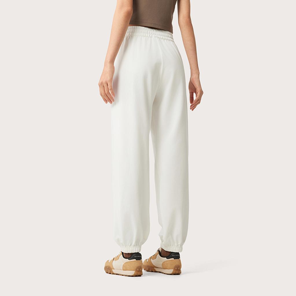 Li Ning Sports Lifestyle Series Solid Color Mid Waist Breathable Versatile Jogger Knit Sports Pants Women bottoms Off-White AKLV202-1