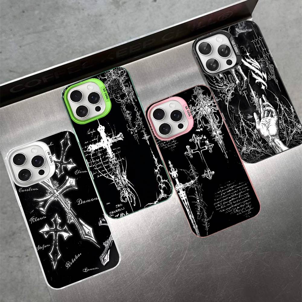 Gothic Cyber Sigil Cross Colorful Phone Case For iPhone 17 16 15 14 13 12 11 Pro Max Plus Matte Cover