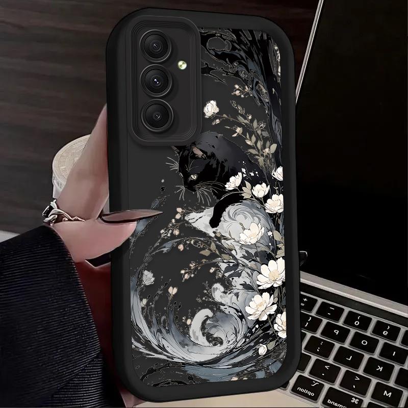 Art Splash-ink Cat Soft Case For Samsung Galaxy A54 A05 A05S A34 A24 A14 A53 A33 A23 A13 A52 A52S A32 A22 A12 A71 A51 A31 A50