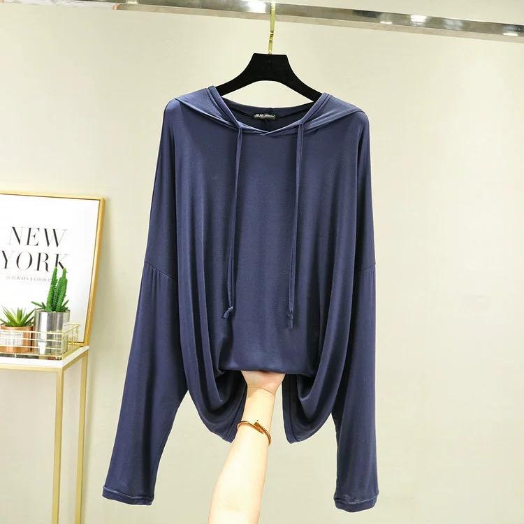 Women Modal Hoodies Solid Basic T-shirt Bottoming Sweatshirts Spring Autum Summer Casual Street Sun Protection Wear