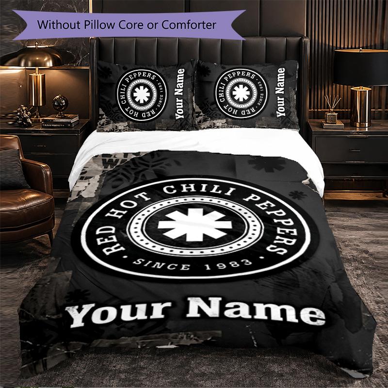 Red Hot Chili Peppers Customized Name Text Bedding Set, 1 Duvet Cover & 2 Pillowcases Personalized Bedroom Gift