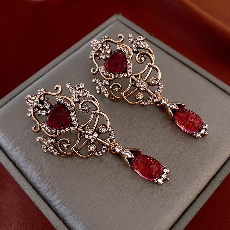 Elegant Knot Diamond Embedded Enamel Flower Earrings Vintage Court Style Women's Fashion Jewelry Personality Trend