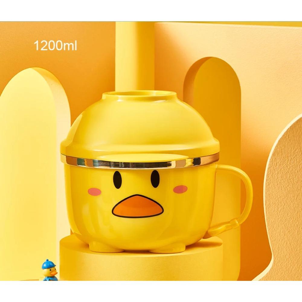 Bol Ramen Rață Drăguță 900/1200ml cu Capac Oțel Inoxidabil Kawaii Strat Dublu Bucătărie Tăiței Salată Fructe Orez Supă Veselă