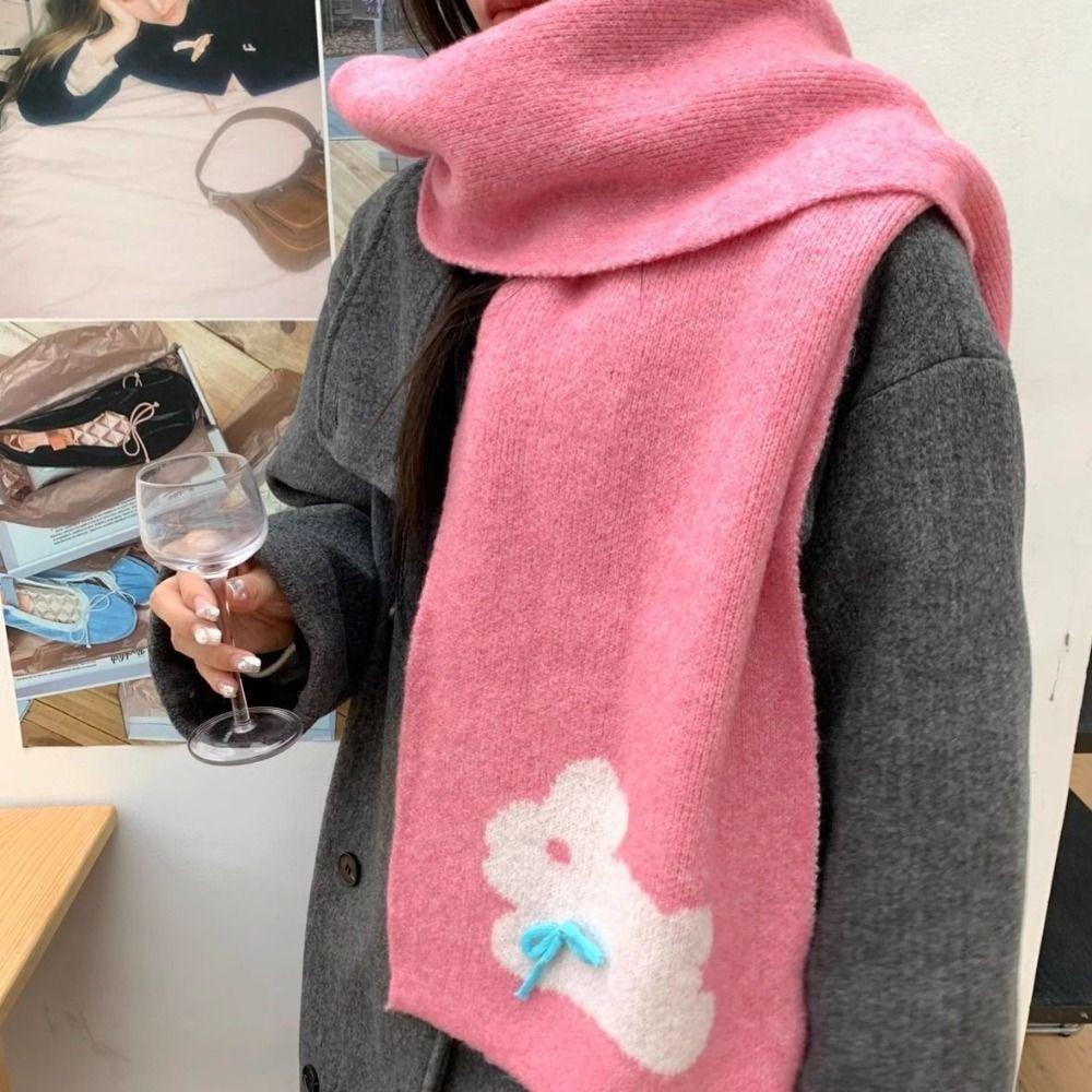 Polyester Scarf Thick Knitted Scarf Cute Shawl  Winter
