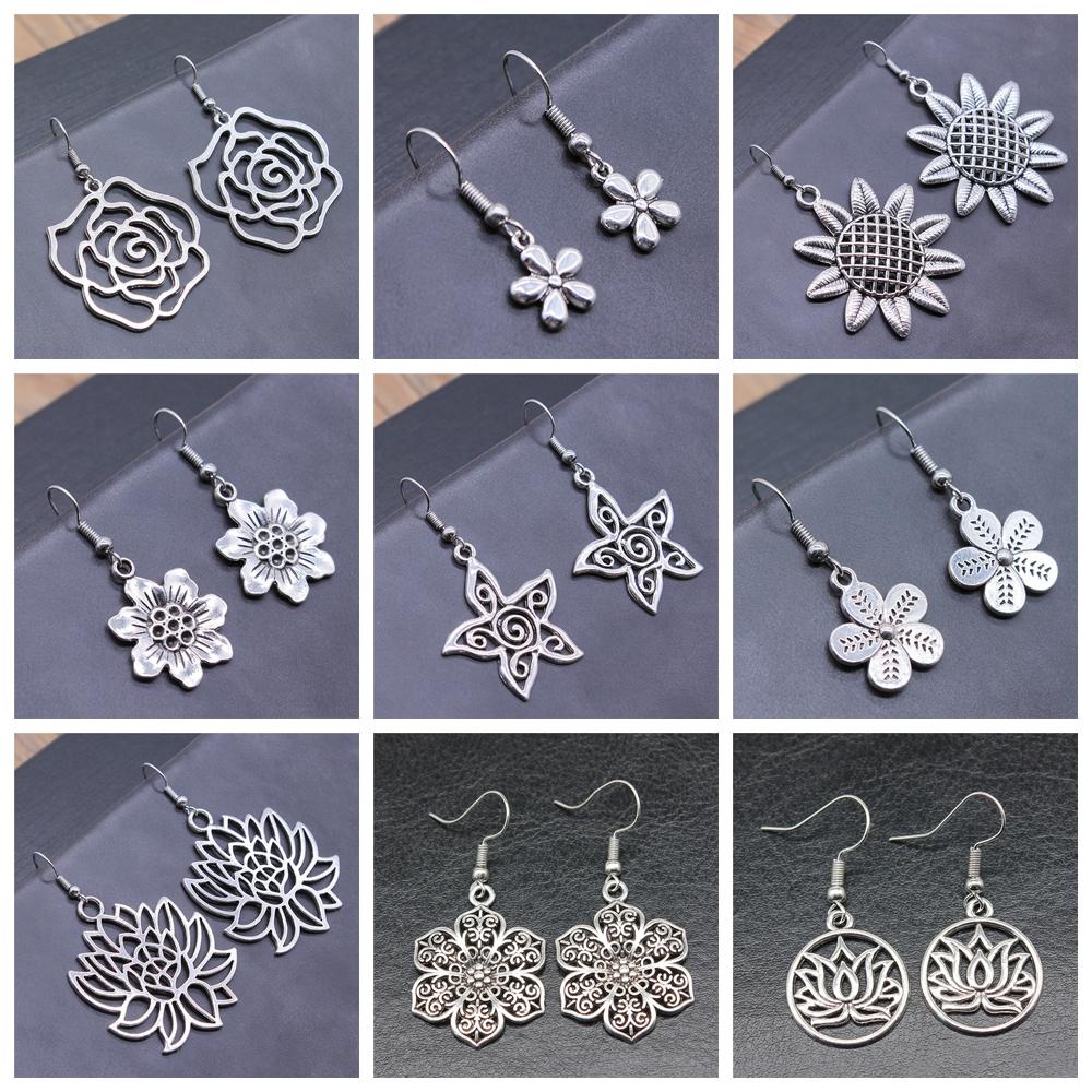 54 Styles Vintage Fashion Women Jewelry Flower Dangle Earring Drop Jewelry Accessories For Women Sunflower Rose Daisy Earrings