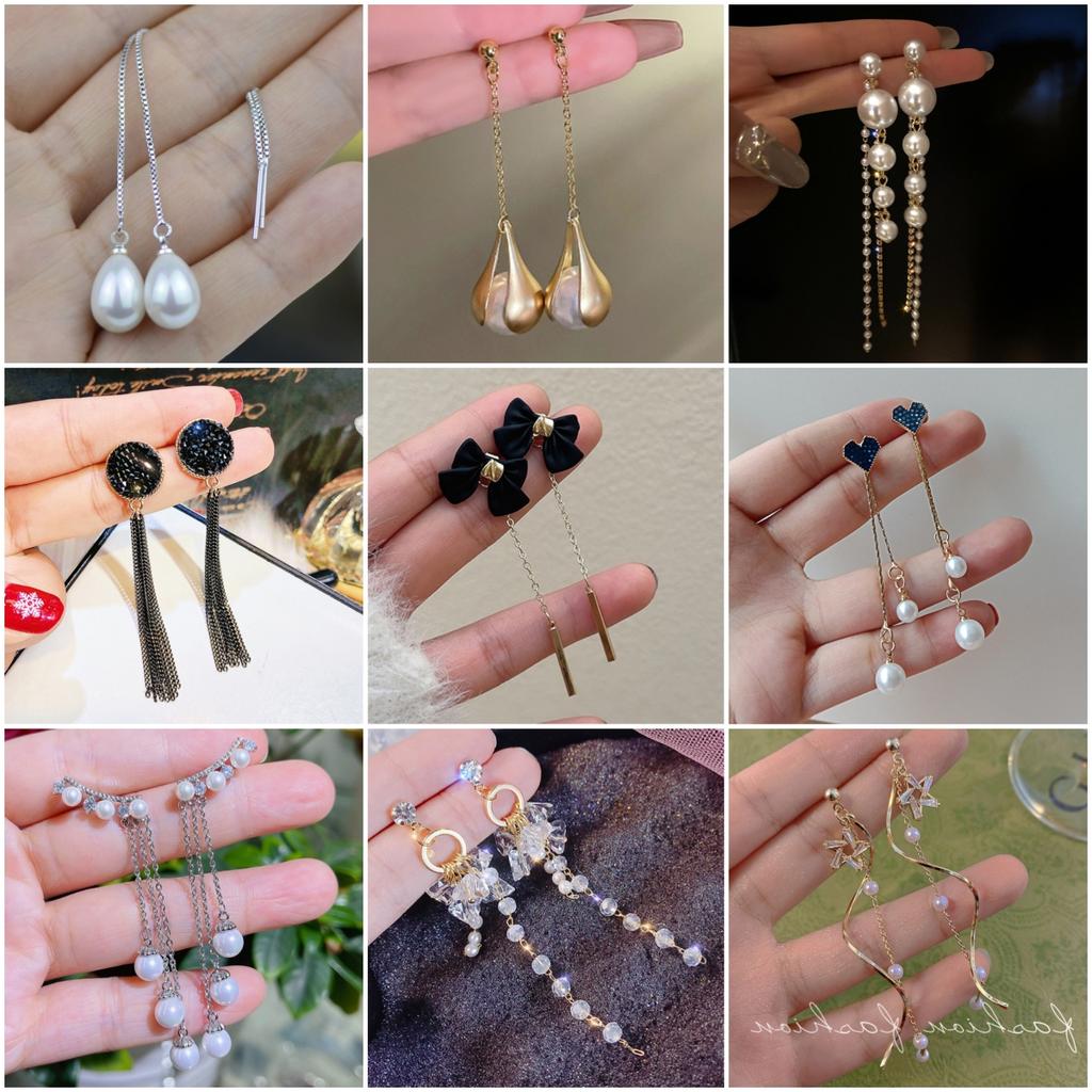 New Fashion Long Drop Earrings for Women Flower Star Moon Heart Butterfly Wings Crystal Pearl Round Geometry Tassel Ear Zircon