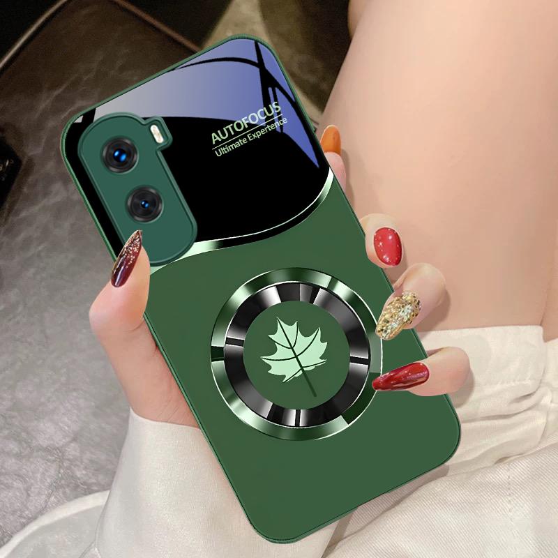 Kreis Ahornblatt Grün Für Honor 200 90 8X 9X Pro Lite P50 P40 Nova 10 11i P60 Magic4 6 Mate 20 50 Gehärtetes Glas Handyhülle