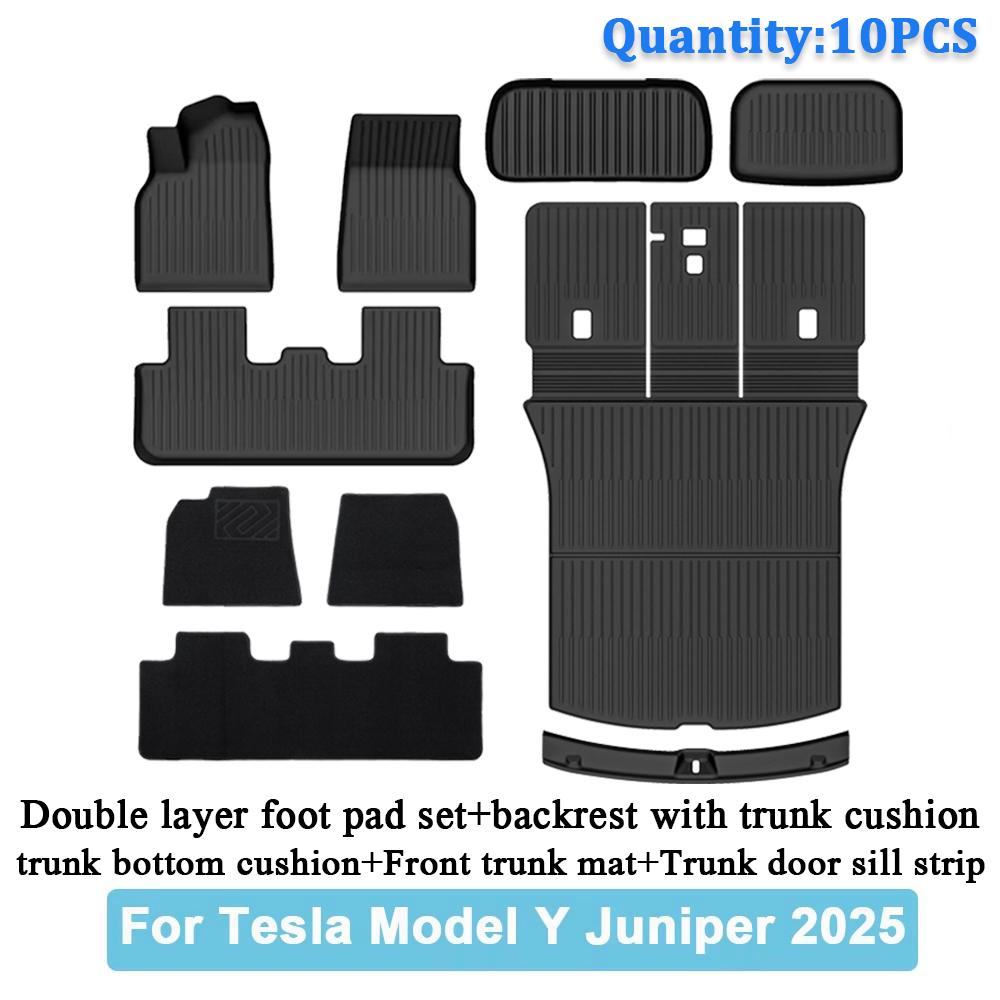 Car Trunk Mats For New Tesla Model Y 2025 Juniper TPE Floor Mats & Cargo Liner All Weather Trunk Mats Floor Liner Backrest Mats