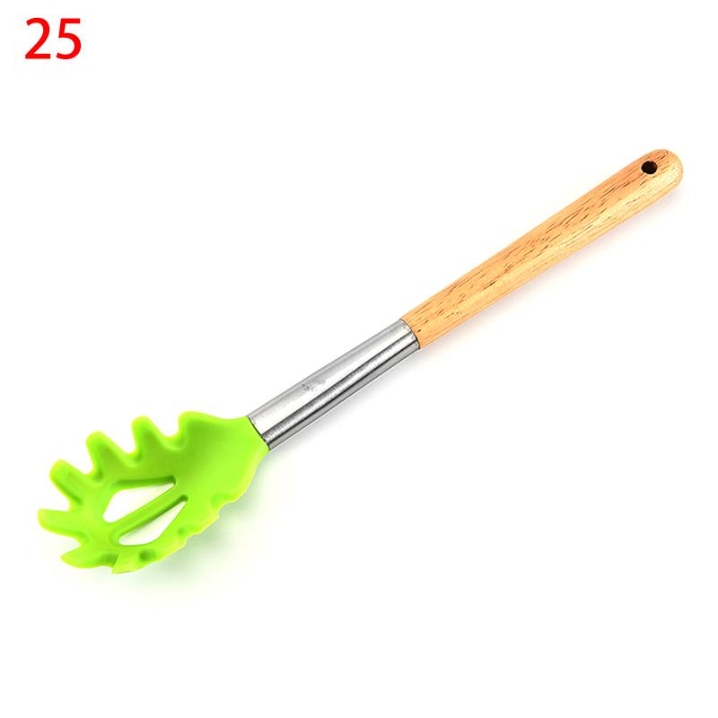 Silicone Kitchenware Non-Stick Heat-Resistant Cookware Kitchen Utensils Set Spatula Shovel Spoon Wooden Handle Cooking Tool Set
